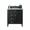 James Martin Vanities Brittany 30in Single Vanity, Black Onyx w/ 3 CM Carrara Marble Top 650-V30-BKO-3CAR